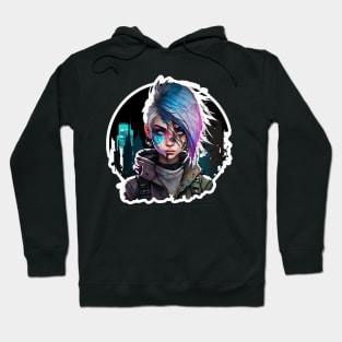 Purple Light Cyber Punk Girl in Night City Hoodie